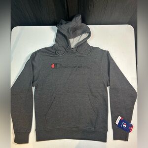 Champion Powerblend Men's Hoodie, Script Logo‎ - Grey, Small NWT